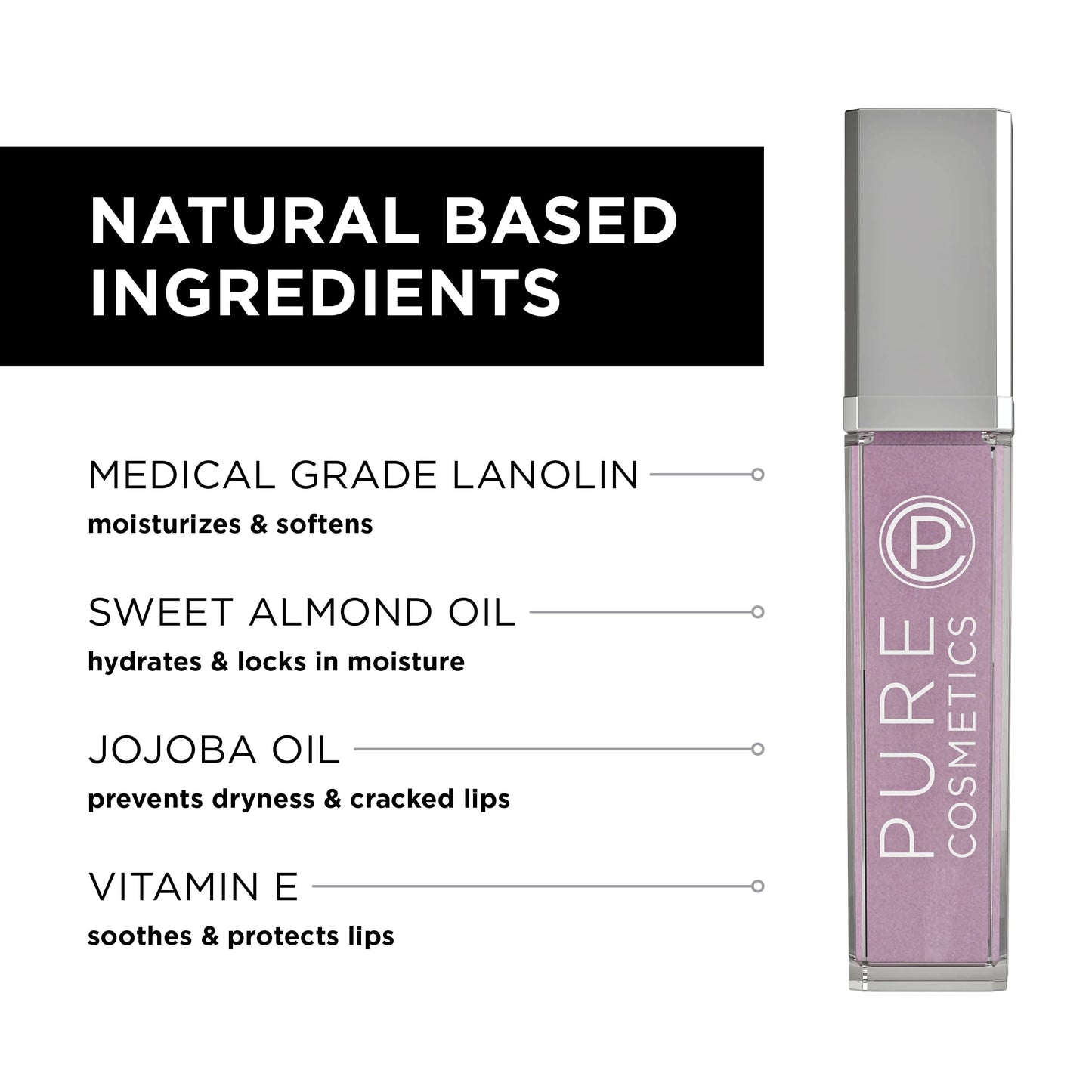 Pure Cosmetics Pure Illumination Lip Gloss - LED-lit Applicator w/Side Mirror - Non-Sticky, Moisturizing & Hydrating Lip Glosses - Soothes & Protects Dry Chapped Lips (Femme Fatale)