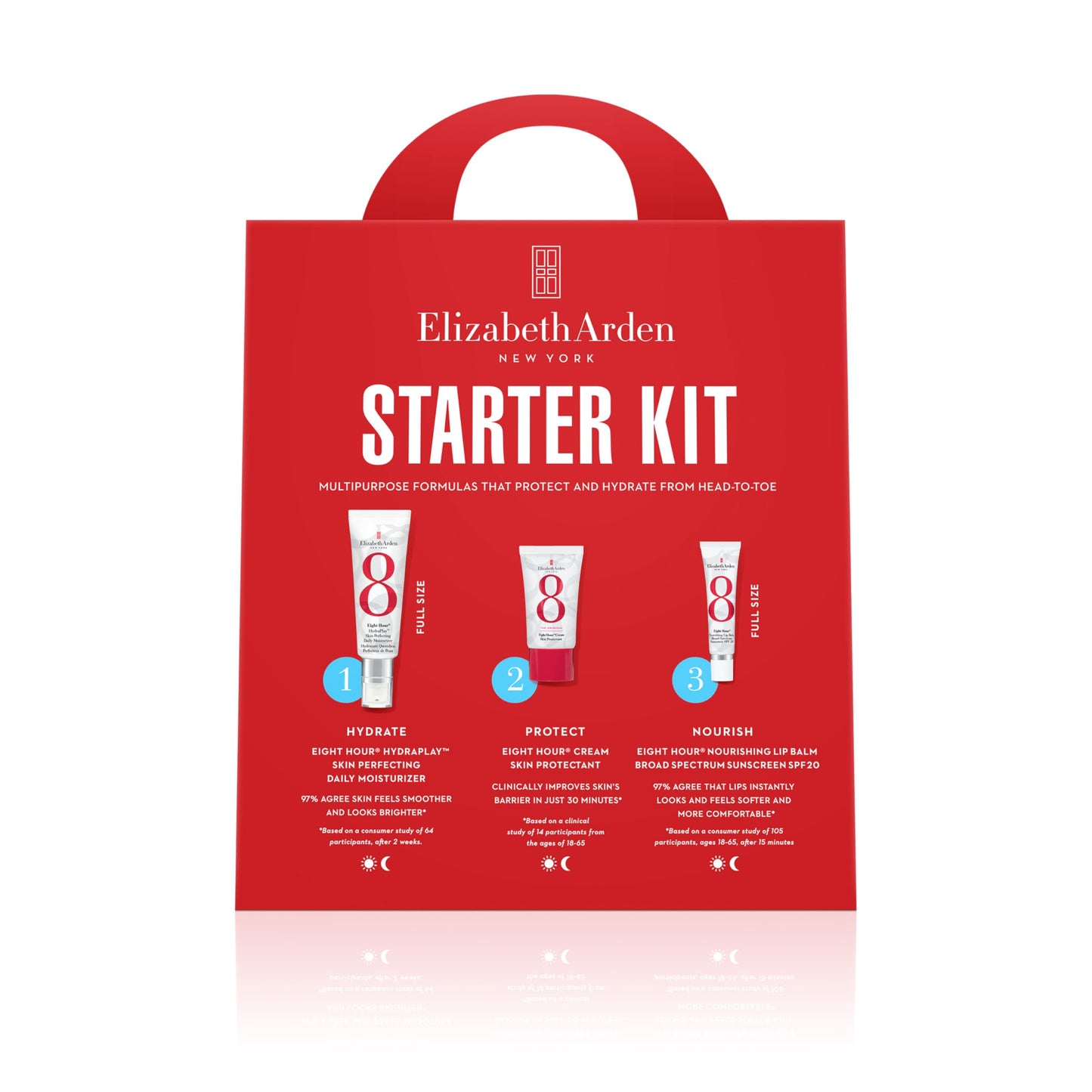 Elizabeth Arden Eight Hour Starter Kit, 3-Piece Hydrating Skincare Gift Set, Daily Moisturizer, Skin Protectant, Lip Balm, Travel Size