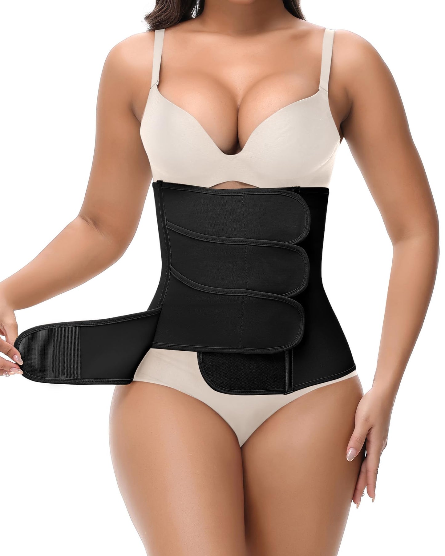 SHAPSHE Waist Trainer for Women Postpartum Recovery Wrap Girdle Cincher Corset Shapewear Belly Band Black M