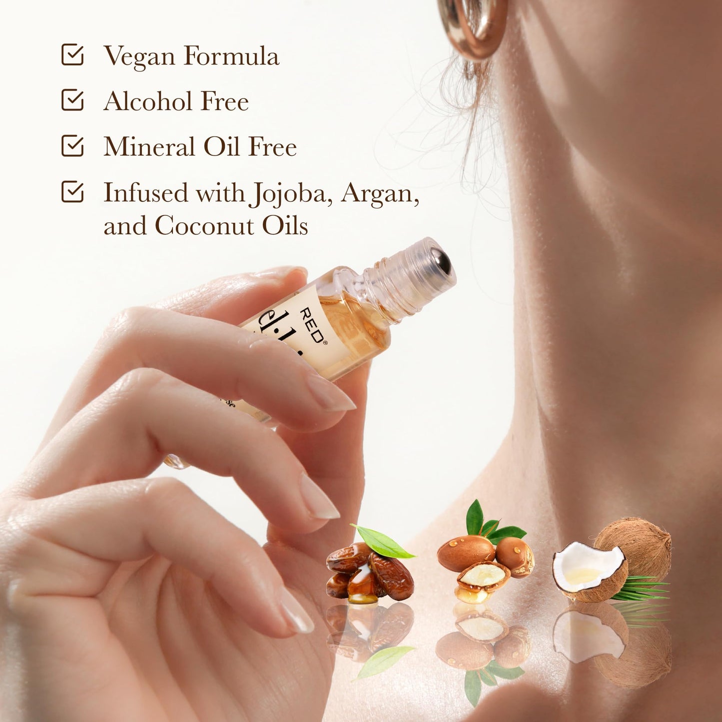EL:KISS Roll On Perfume, Vanilla Bean & Cashmere Eau de Parfum 12mL (.40 Fl Oz), Hydrating & Long-Lasting, Alcohol-Free & Mineral Oil-Free, Infused with Jojoba, Argan & Coconut Oil