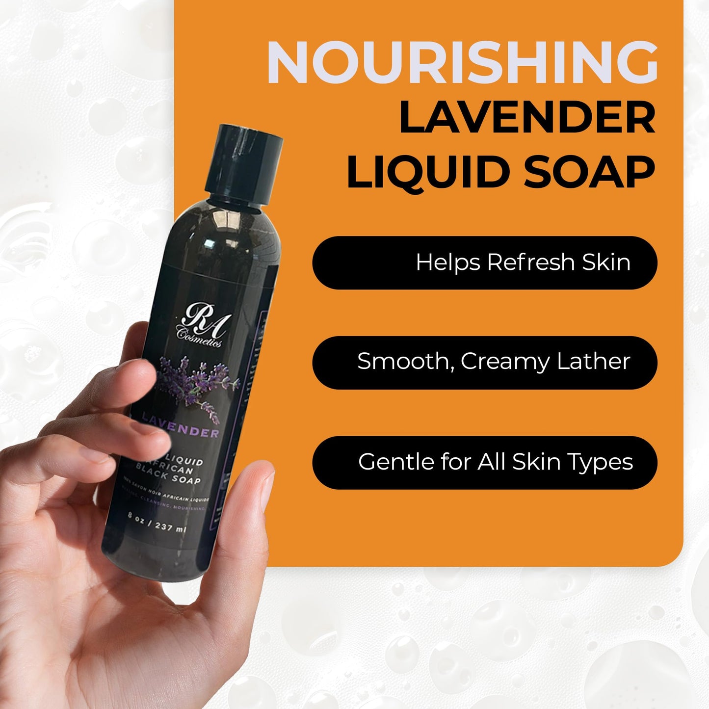 RA COSMETICS Liquid African Black Soap with Lavender – Traditional West African Cleanser with Shea Butter & Coconut Oil – Face, Body & Hair Wash for Daily Use – No Artificial Fragrances – 8oz