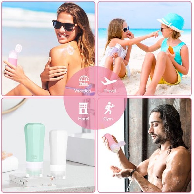 JBYAMUS 16 Pcs Silicone Travel Bottles Set, Leak-Proof Travel Size Toiletries, TSA Approved Travel Bottles for Toiletries, Portable Travel Toiletries Containers for Women (Pink-Purple)
