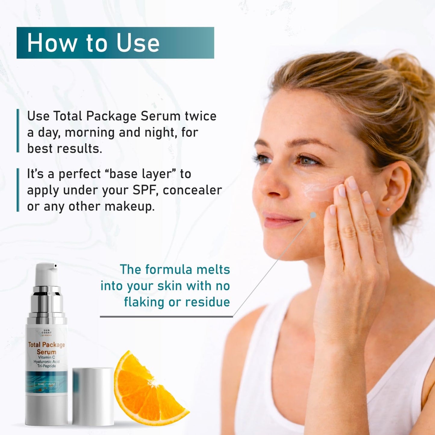Sun Coast Sciences - Total Package Serum - Vitamin C Serum with Hyaluronic Acid & Peptides for Face - Hydrating Anti Aging Face Serum for Smoother, Firmer Looking Skin - 1 Fl Oz (Pack of 3)