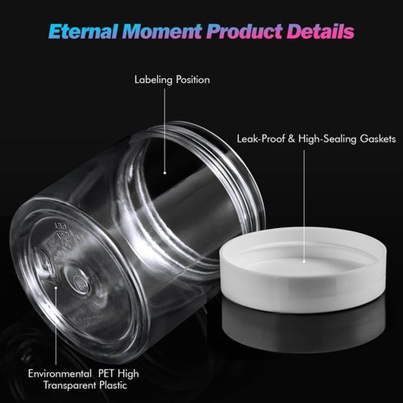 36 Pack 4 OZ Plastic Jars Round Clear Cosmetic Container Jars with White Lids, Eternal Moment Plastic Slime Jars for Lotion, Cream, Ointments, Makeup, Eye shadow, Samples, Potravel Storage