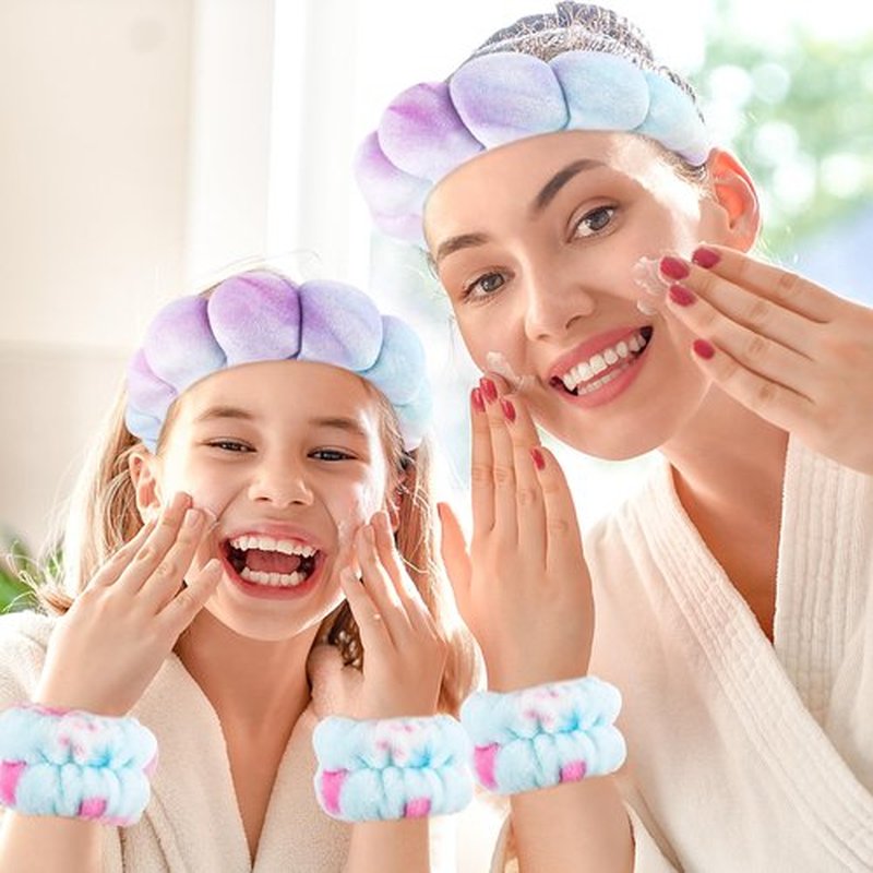 Zkptops Spa Headband for Washing Face Wristband Set Sponge Makeup Skincare Velvet Fabric Bubble Soft Get Ready Hairband for Women Puffy Padded Headwear Non Slip Thick Hair Accessory(Bluish Violet)