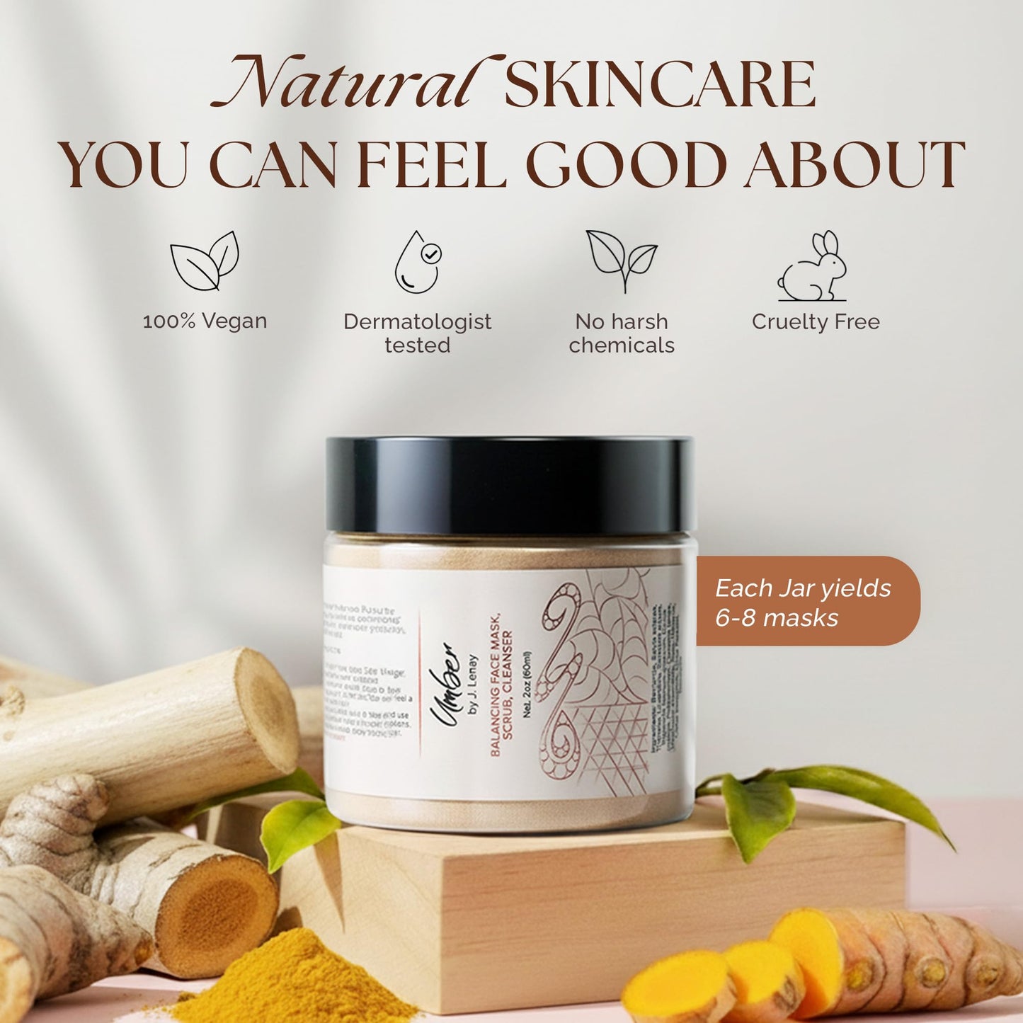 Umber by J. Lenay Clay Face Mask, Exfoliating Srub & Pore Cleanser, 2oz