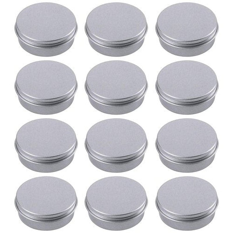 1 Ounce Aluminum Tin Jar Refillable Containers 30ml Aluminum Screw Lid Round Tin Container Bottle for Cosmetic,Lip Balm, Cream, 12 Pack.