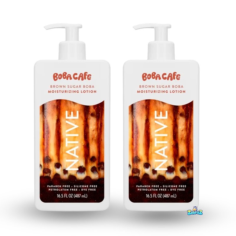 Native Moisturizing Body Lotion, Limited Edition Brown Sugar Boba, Silicone Free for Women and Men, Boba Café, 16.5 oz - Pack Of 02