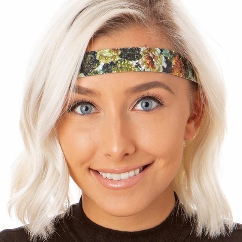 Hipsy Women's Adjustable Non Slip Cute Fashion Wide Bling Glitter Hair Headband 3-pack (Black/Autumn Rose/Brown)