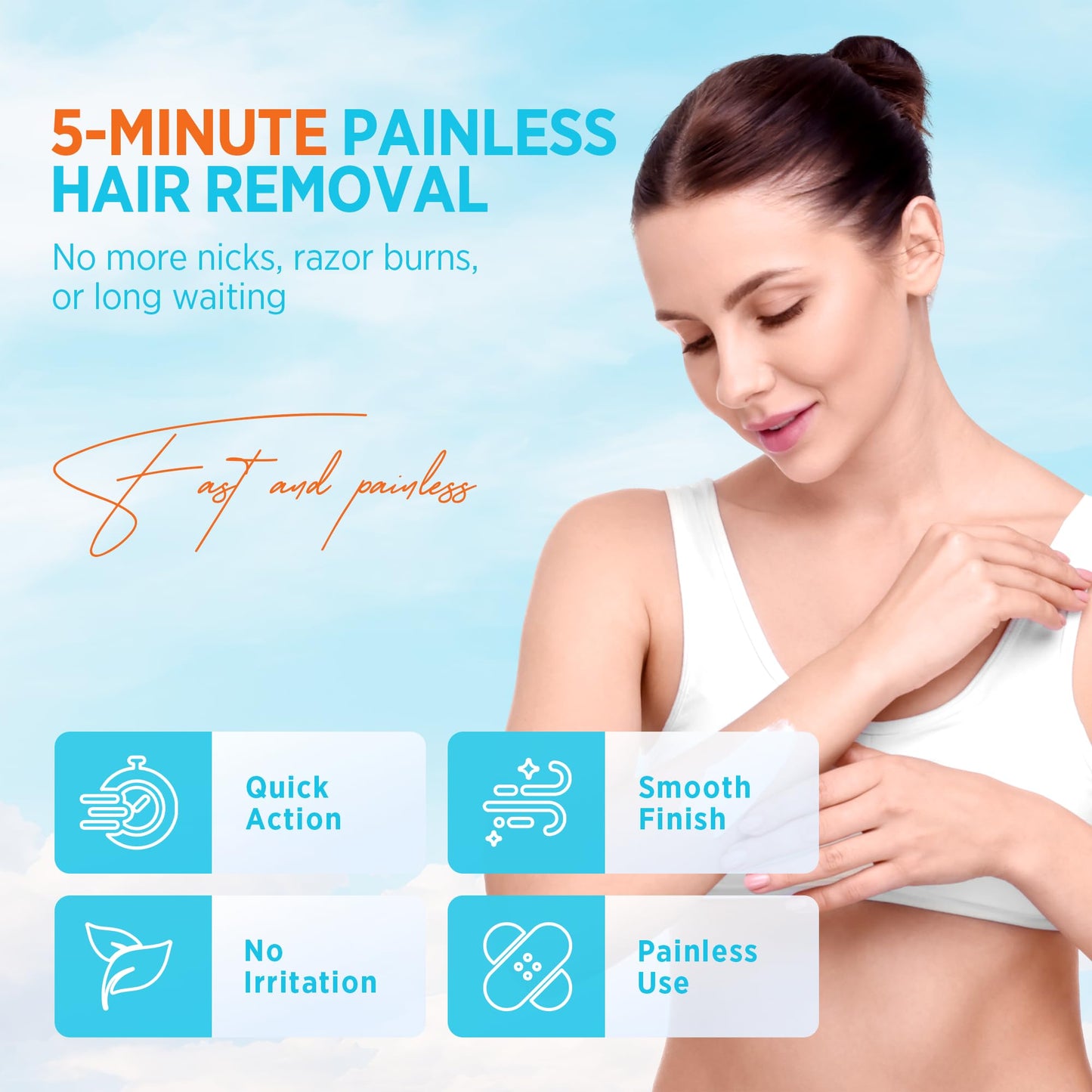Milakos Hair Removal Cream for Women - Sensitive Skin Depilatory, Gentle Bikini, Legs & Underarm Hair Remover with Aloe Vera & Chamomile