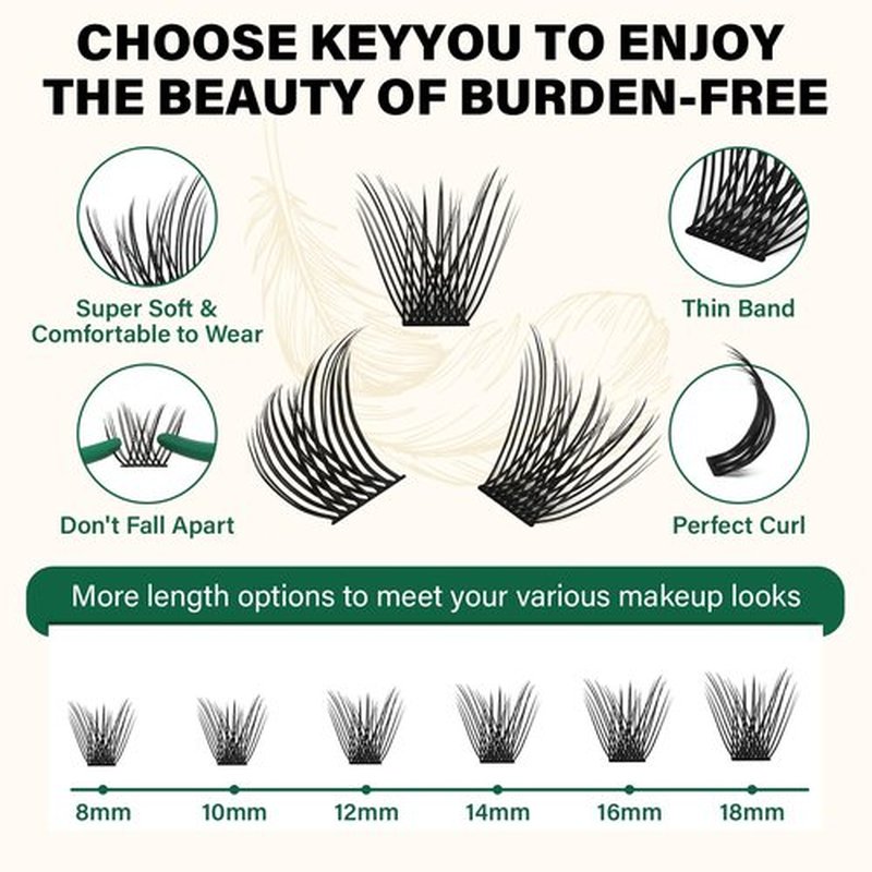 Lash Clusters 144pcs Individual Lashes D Curl 10mm Eyelash Clusters KEYYOU Air Touch Cluster Lashes Super Lightweight Soft Wispy Comfortable Easy DIY at Home(Air04-D-10mm)