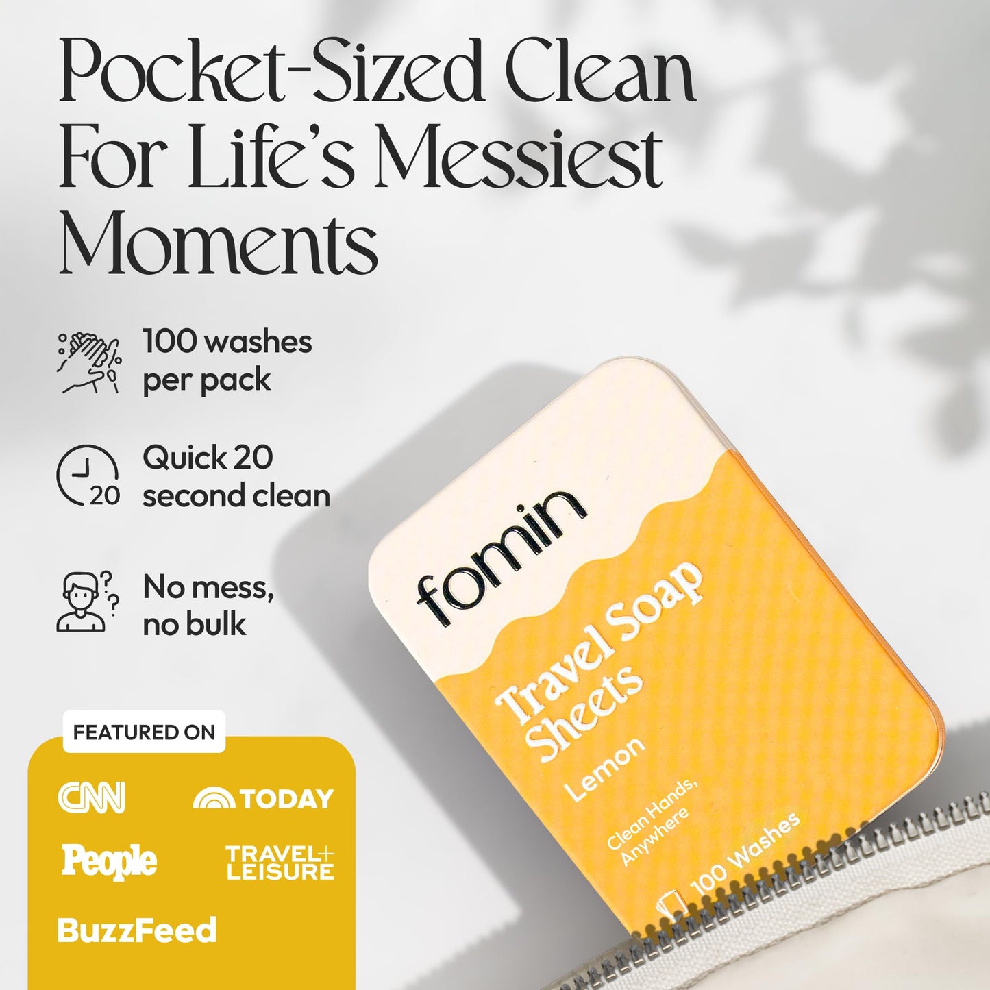 FOMIN - Paper Soap Sheets for Traveling - 100 Lemon Portable Camping Soap Sheets for Travel in Tin - Dissolvable Mini Portable Travel Soap Sheet for Hand Washing