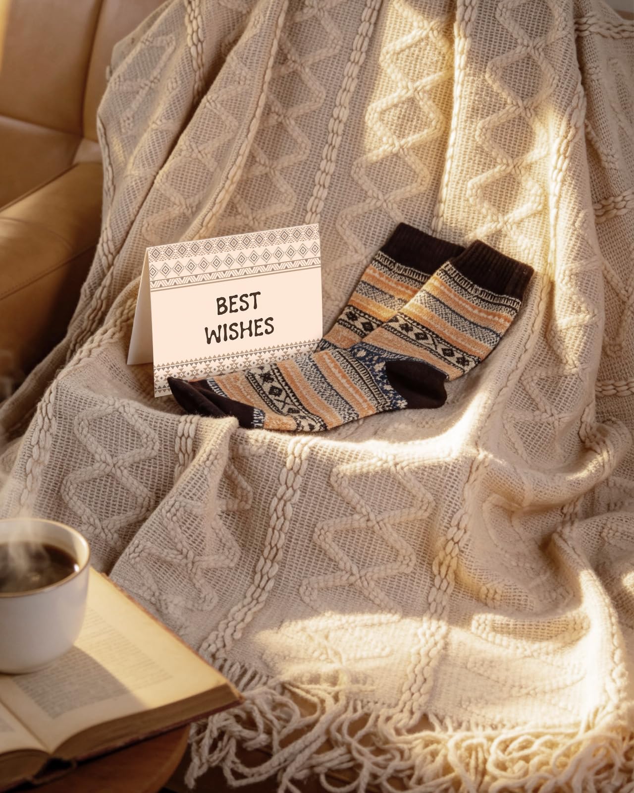 Coralogo Boho Spa Gift Basket for Women - Unique Bohemian Basket with Soft Blanket, Warm Socks, Blank Card, Boho Gifts for Women, Birthday, Get Well, Self Care, Thinking of You