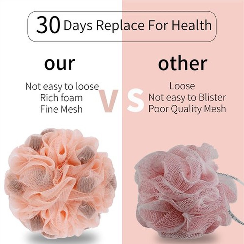 BCKENEY Bath Loofah Shower Sponge Body Back Scrubber Soft Mesh Shower Puffs Exfoliating Loofa for Women & Men Bath Accessories Cleaning Tool (4Pcs 60G Shower Puffs, Luxury)