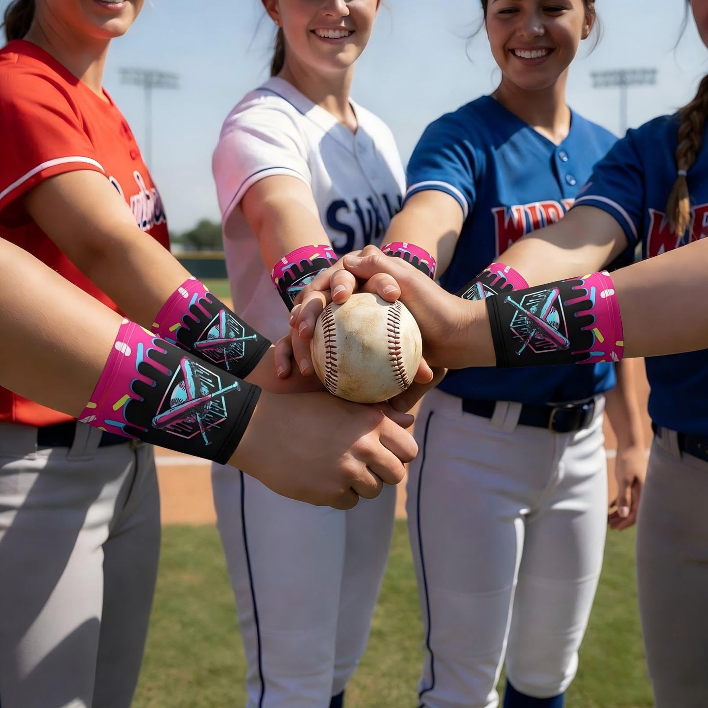 18 Pair Baseball Ice Cream Drip / 67 Meme Themed Wristbands Sports Cooling Non Slip Wristbands Gift for Sport Baseball Team Ball Lovers Players Sport Gym Party Favors (Cross Baseballs)