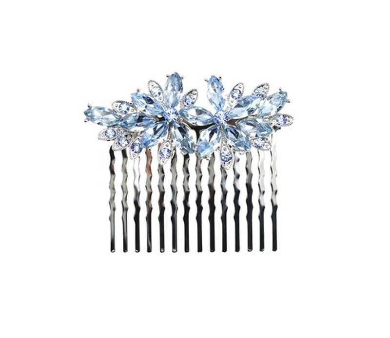 Faship Gorgeous Light Blue Rhinestone Crystal Floral Hair Comb