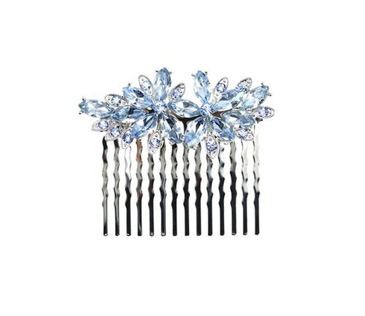 Faship Gorgeous Light Blue Rhinestone Crystal Floral Hair Comb