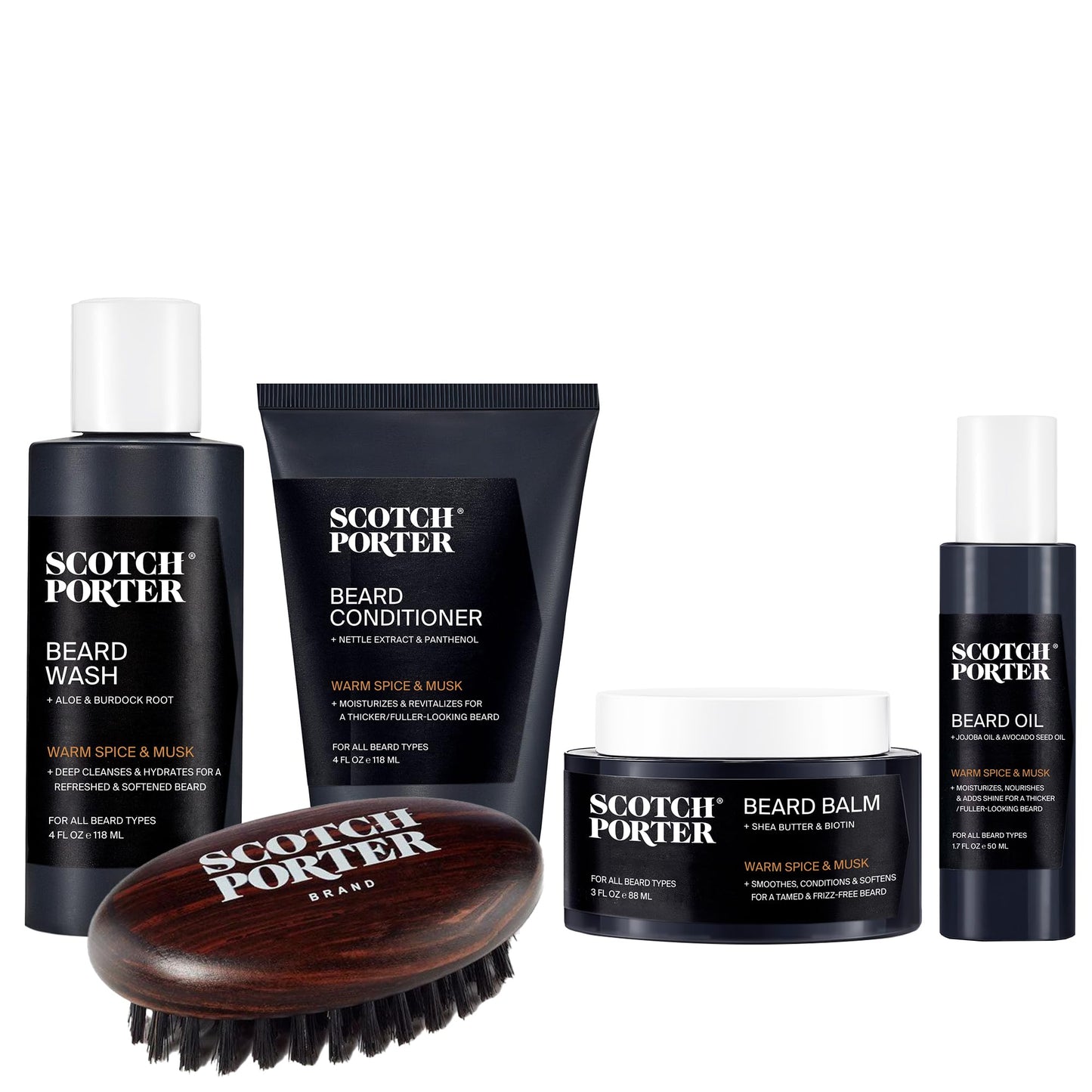 Scotch Porter Beard Care Kit – Beard Wash, Conditioner, Balm, Oil & Brush