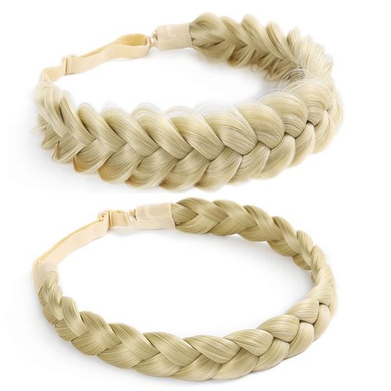 STHEJFB Braid Headband 2 3 Strands combinations Messy Wide Chunky Fluffy Elastic Stretch Hairpiece Braided Headband Women Girl Beauty accessory (sunk Issed honey blonde)