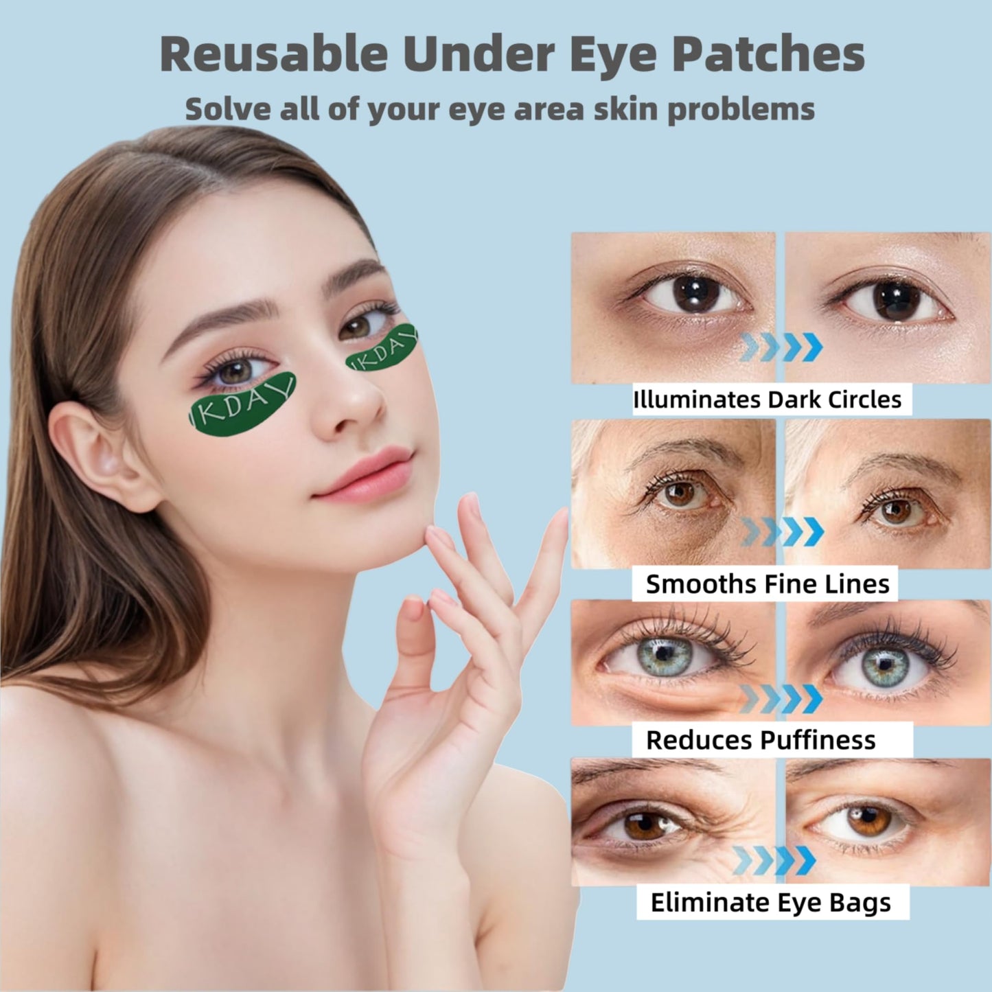 IKDAY Silicone Eye Patches Reusable Under Eye Patches | Forever Eye Mask Reusable Eye Gel Pads | Eye Patches for Wrinkles & Puffy Eyes & Dark Circles| Great Skincare Routine for Face (green-1 pair)