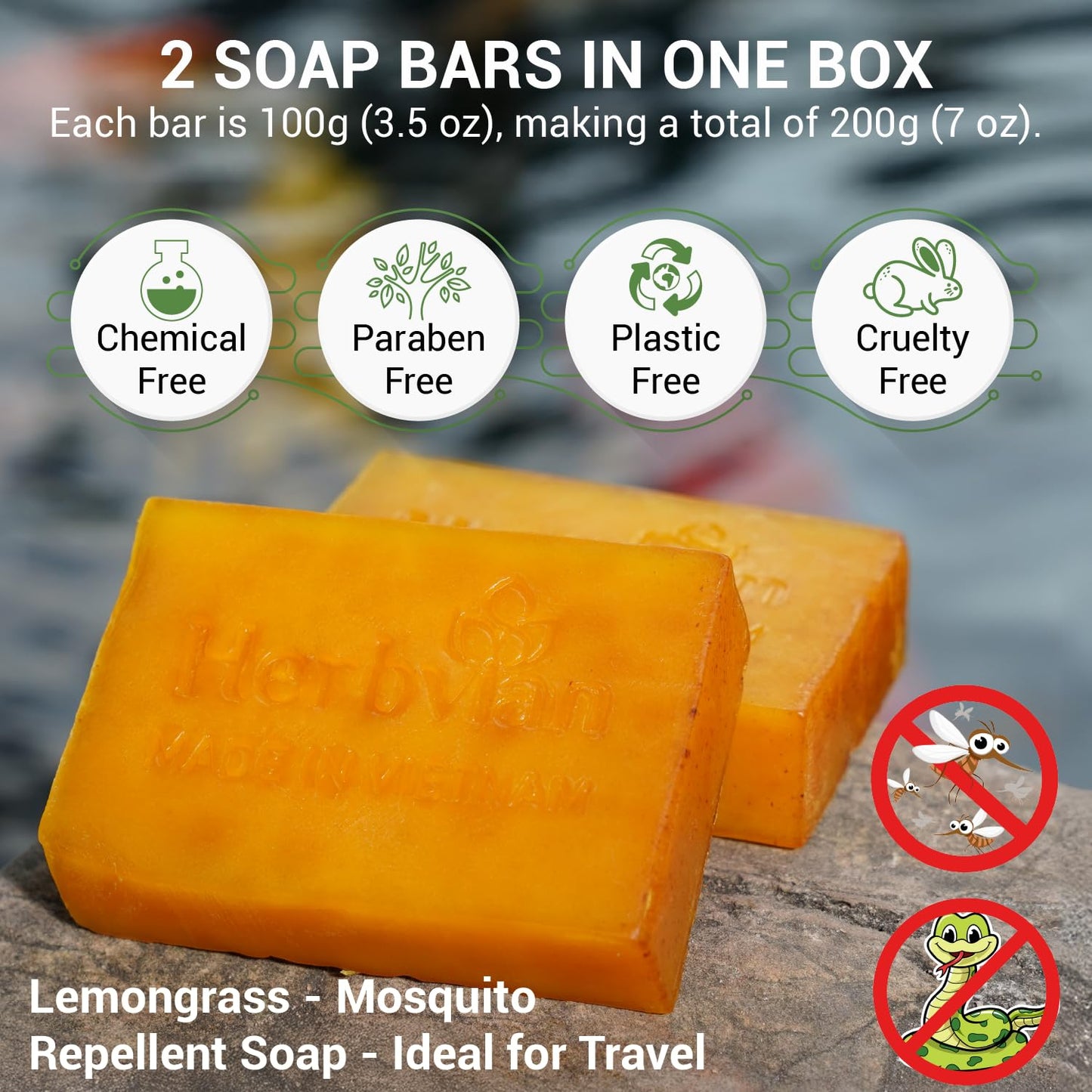 Herbvian Natural Turmeric Vietnames Soap Bar with Lemongrass Oil 3 Pack
