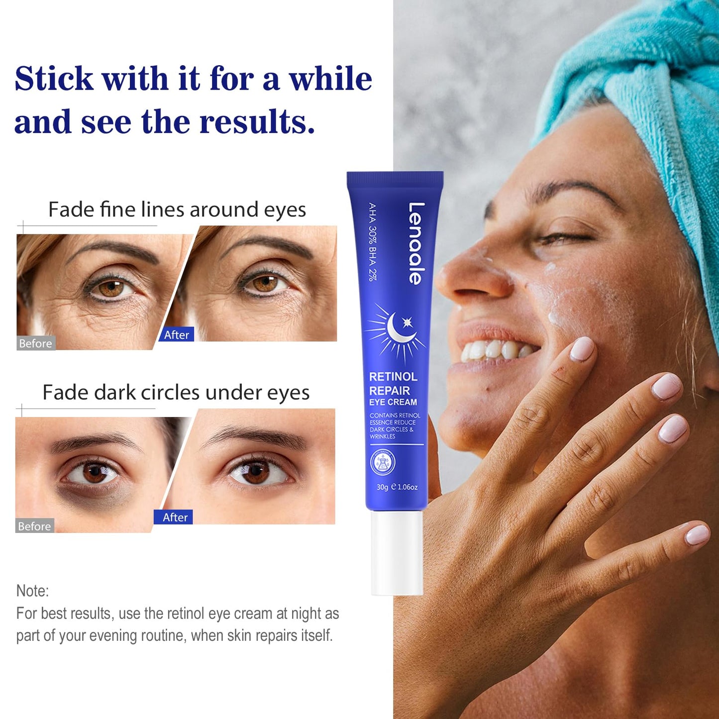 Retinol Eye Cream, Hydrating Under Eye Care Daily Wrinkle Cream, Infused with 30% AHA to Smooth and Hydrate Skin, Eye Cream for Dark Circles, Reduces Under Eye Bags, Smooths Fine Lines and Wrinkles