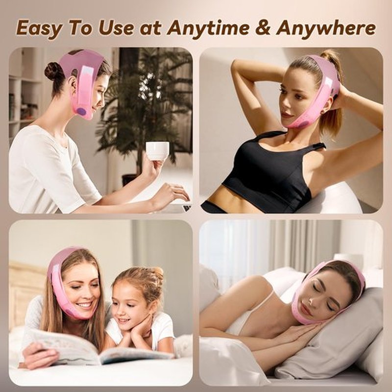 JUSRON V-Line Mask Chin Up Mask Face Strap, Soft Silicone Chin Strap V Shaped Face Mask, Jaw Exerciser 23-27 Inches (Candy Pink)