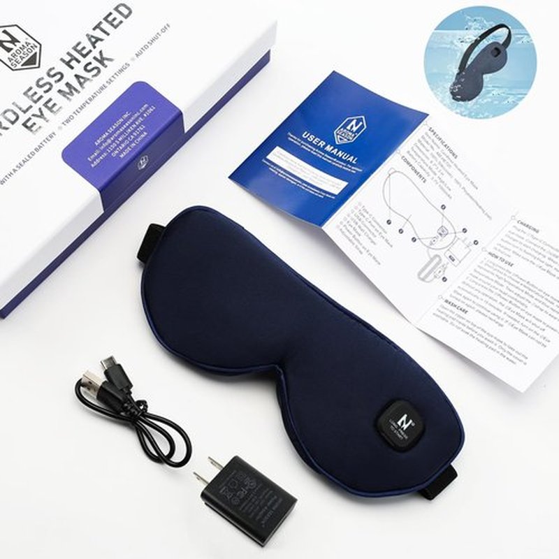 Aroma Season Silk Cordless Heated Eye Mask, Warm Eye Compress for Dry Eyes, Styes, Blepharitis, Chalazion, Moist Heat Treatment to Unclog Lacrimal Glands, Gifts for Men Women (Navy Blue)