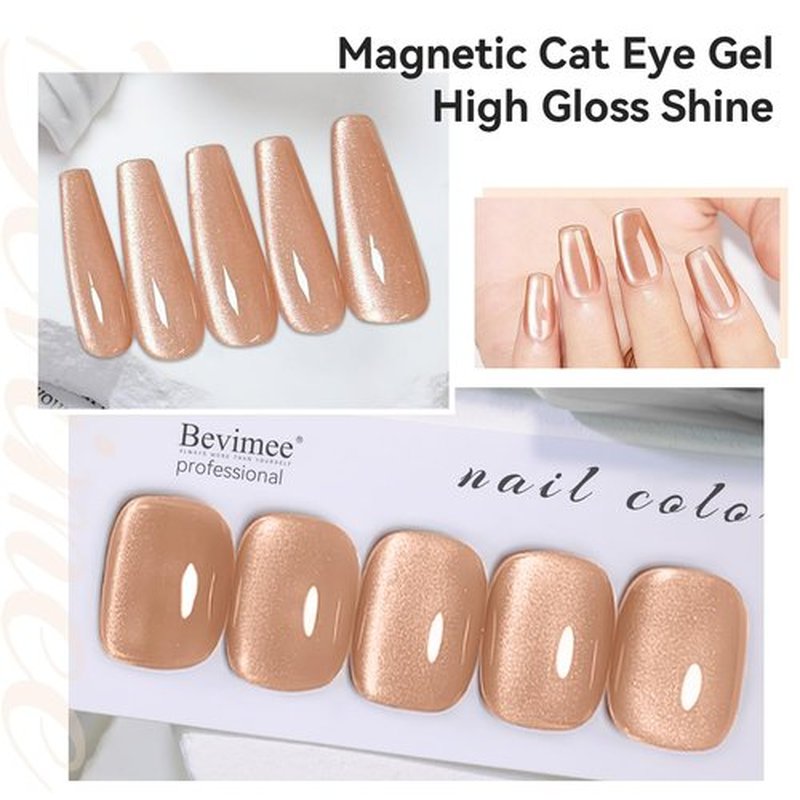 Bevimee Moonlight Cat Eye Gel Nail Polish 12ML, Crystal Nude High Gloss Cateye Gel Polish Nail Magnetic Glitter Holographic Nail Polish Glass Diamond Cats Eye Velvet UV Gel Polish for Nail Art 1PC