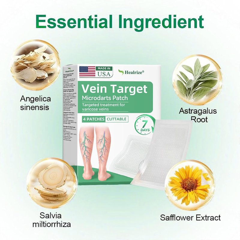 Healrize Vein Target Microdarts Patch - Natural Varicose Vein Treatment for All Skin Types | 1 Box