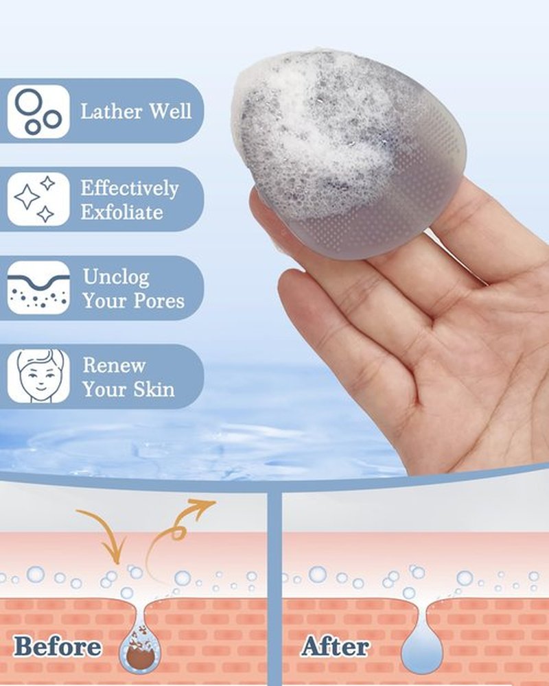 Manmihealth Extra-Large Shower Foot Scrubber Mat & Soft Shower Brush Face Scrubber Set (3 PCS), Rabbit-Shaped Silicone Foot Scrubber in Shower & Body Facial Cleansing Brush Set (Gray)