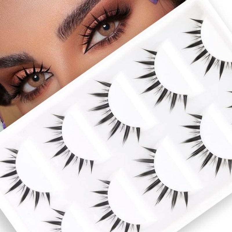 Veleasha Manga Lashes Wet Look False Eyelashes 100% Handmade Eyelashes Anime Fake Lashes Lightweight False Lashes with Soft Clear Band 5 Pairs Pack (Demon)