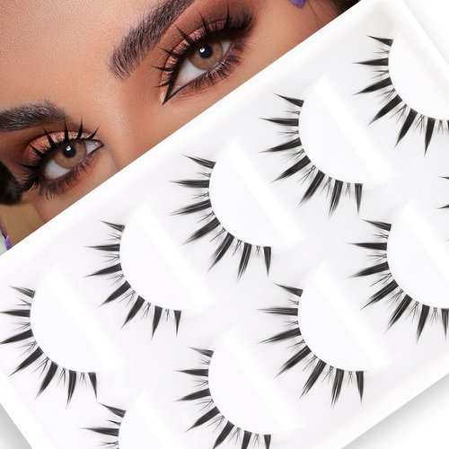 Veleasha Manga Lashes Wet Look False Eyelashes 100% Handmade Eyelashes Anime Fake Lashes Lightweight False Lashes with Soft Clear Band 5 Pairs Pack (Demon)