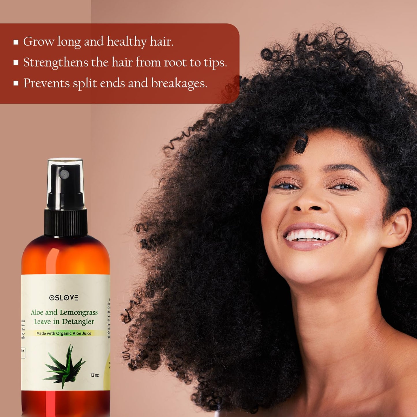 Oslove Aloe and Lemongrass Leave in Detangler Spray-made with organic aloe juice- 12oz