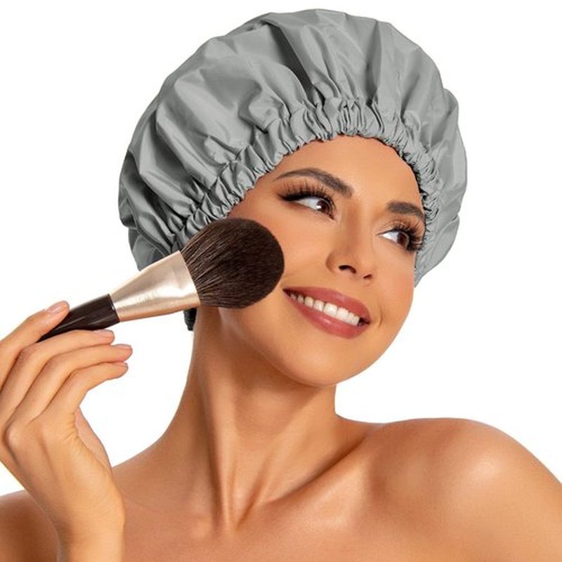 Reusable Shower Cap for Women, Large Waterproof Shower Bonnet Washable Elastic Band Bath Hair Hat for Long Hair, Braids(Dark Grey)