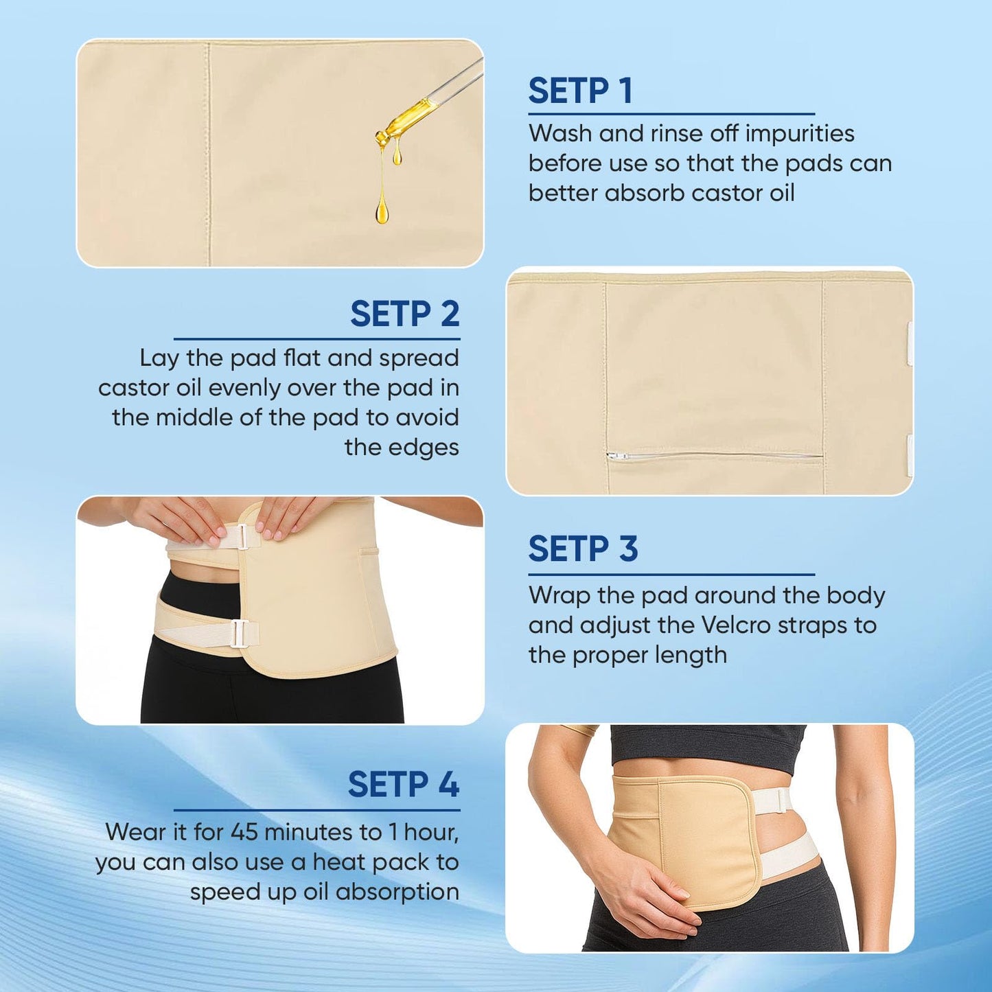 Tavio Castor Oil Pack, Organic Cotton Castor Oil Pack Wrap Kit, Wellness Packs for Liver Support, Digestion Aid, Muscle Relaxation & Detox, Reusable & Comfortable