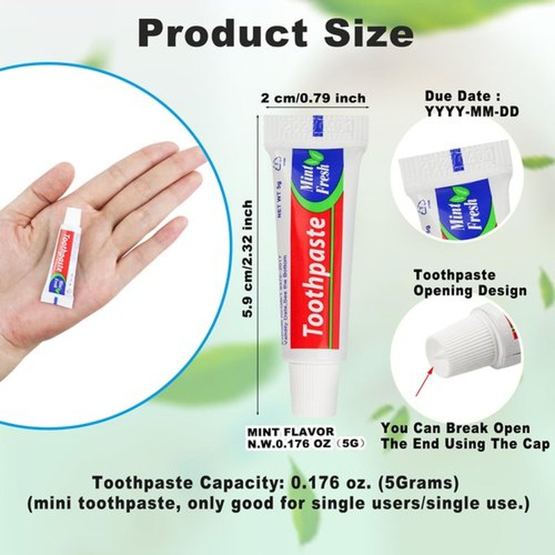 HAIFOTRVA 100 Tubes Bulk Travel Size Toothpaste,0.176 oz Extra Small Toothpaste Travel Size Bulk Mint Mini Disposable Toothpaste for Hotel,Guests,Homeless,Charity(Too Small, Only Good for Single Use)
