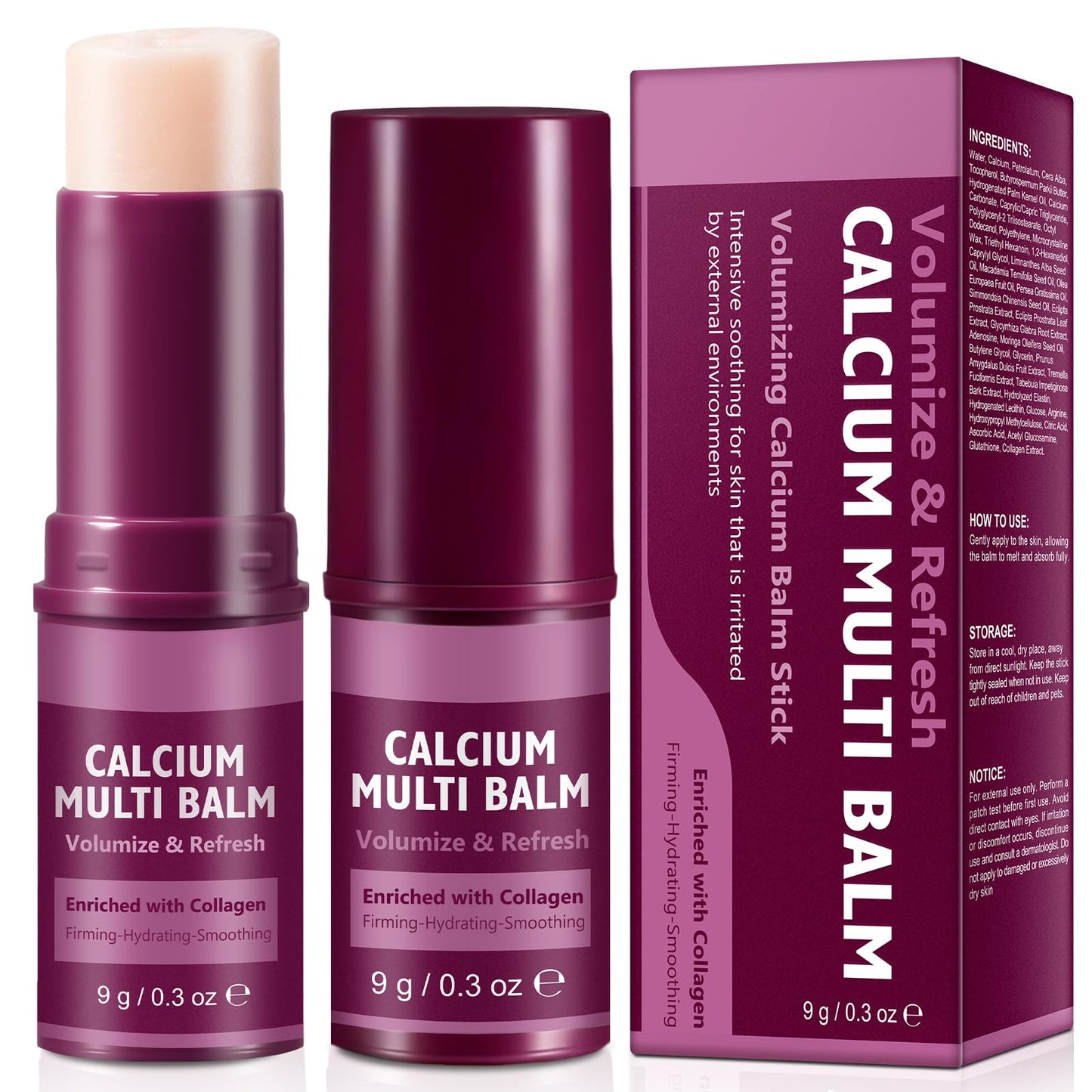 2PCS Calcium Multi Balm, All-in-One Calcium Volume Multi Balm, Collagen Moisturing Stick, Anti-aging, Hydrating, Firming Skin, Suitable for Eyes, Neck & Face