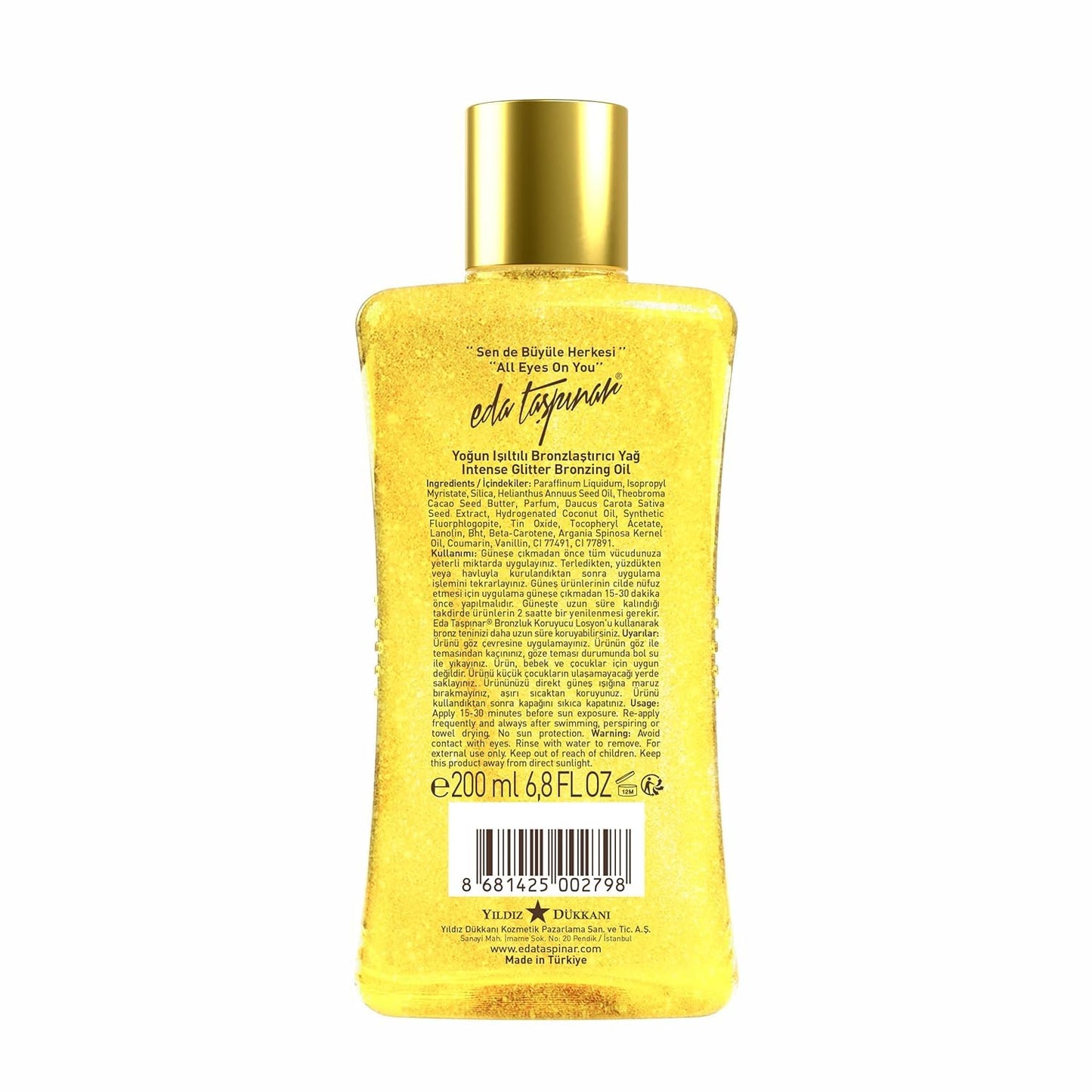 Eda Taspinar Golden Shimmer Intensive Tanning Oil I Browning Accelerator with Coconut Oil I Non Greasy Water Resistant Tan Enhancer for Sun & Tanning Bed Use I 200 ml/6.8 oz 1 Pack