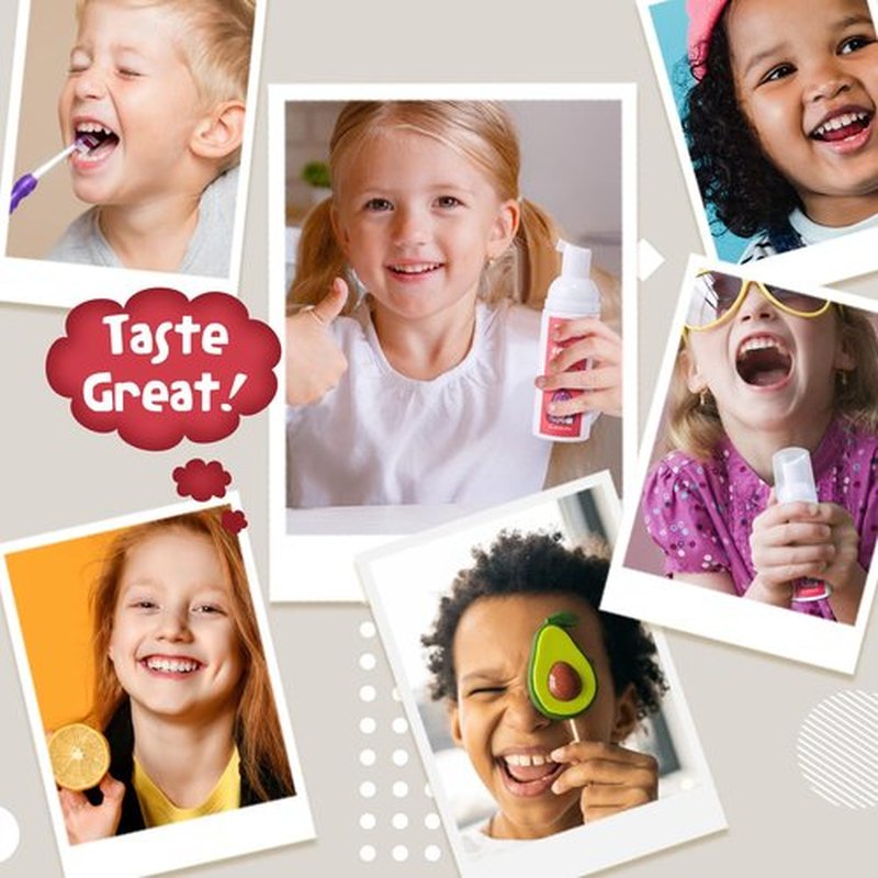 NOHOO Kids Foam Toothpaste with Fruit Flavor,Fluoride Free Natural Formul, Foam Toothpaste for Electric Toothbrush,Suitable for Toddler's Oral Cleaning and Cavity Prevention (2Strawberry+2Peach)