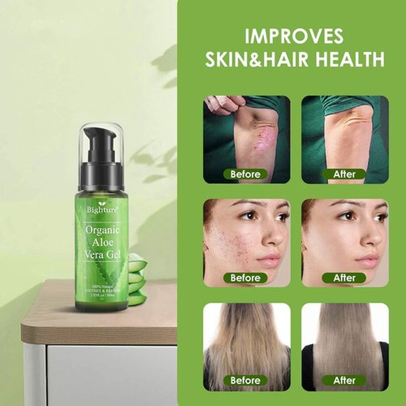 BIGHTURE Organic Aloe Vera Gel, Aloe Vera Gel Extracted from Freshly Cut Pure Aloe Leaves, Skin Care for Deeply & Rapidly Soothing, Firming, After Shave, Sunburn Relieve, etc (Travel Pack)