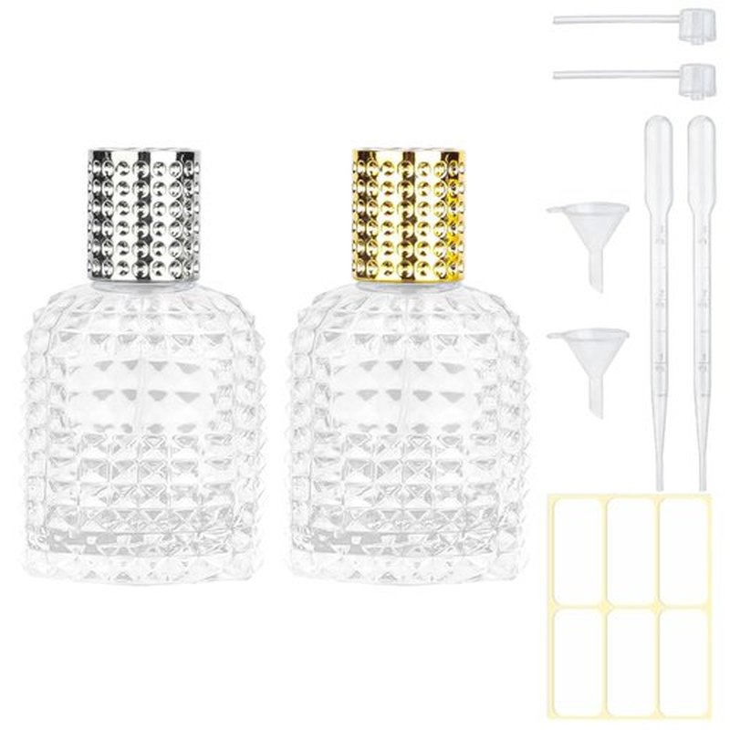 Gsteng Refillable Spray Perfume Bottles, Clear Thick Glass Empty Perfume Bottle, Gold&Silver Perfume Atomizer,Travel Cologne Sprayer Bottles. (Gold & Silver, 1.7 Ounces)