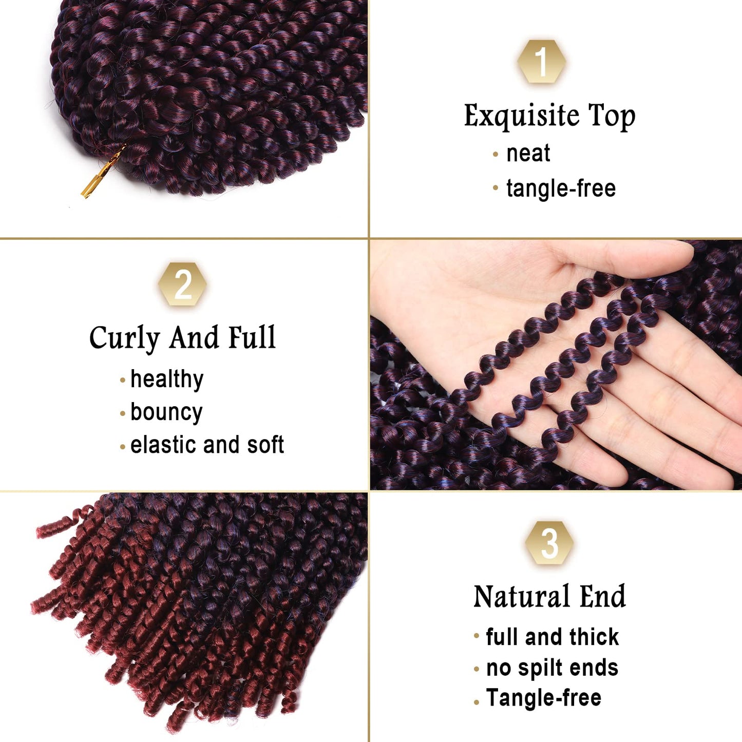 Beyond Beauty Spring Twist Crochet Hair 90strands 8 Inch Fluffy Spring Twists Braiding,Spring Twist Crochet Braids Bomb Twist Crochet Hair for Black Women(Dark&Light Wine)