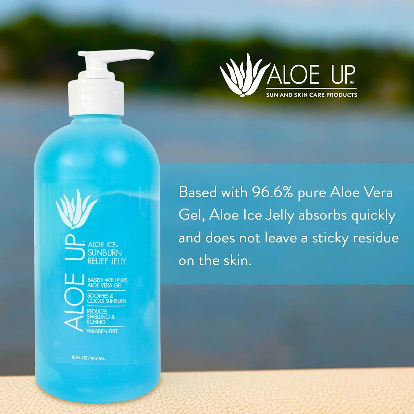 ALOE UP Aloe Vera Gel for Sunburn Relief – Cooling After Sun Gel for Face & Body – 96.6% Pure Aloe, Hydrating & Soothing Skin Care – Alcohol & Fragrance Free