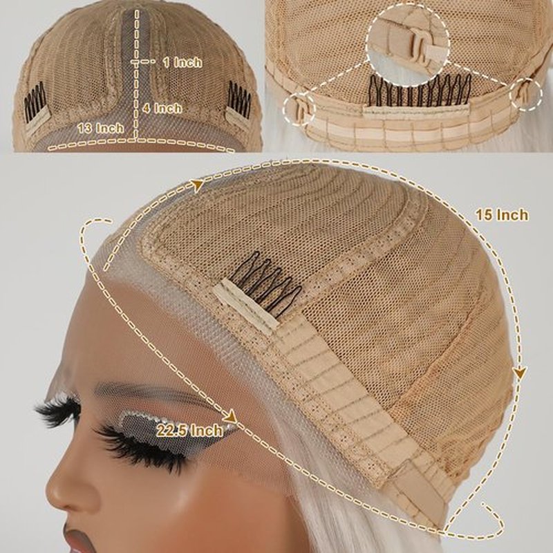 Maycaur Platinum White Synthetic Hair Wigs with Natural Hairline Long Straight Women's Wig 26 Inch Heat Resistant Synthetic Lace Front Wigs for Fashion Women