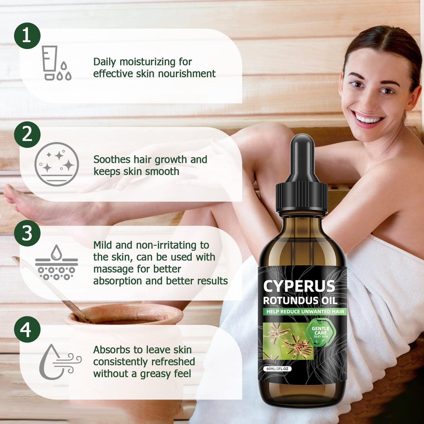 SKSOYT 2 Pcs Cyperus Rotundus Oil for Hair Removal, Natural Cyperus Rotundus Oils to Reduce Unwanted Hair Growth, Soothing & Moisturizing, Shrinks Pores, Smooth Skin Care