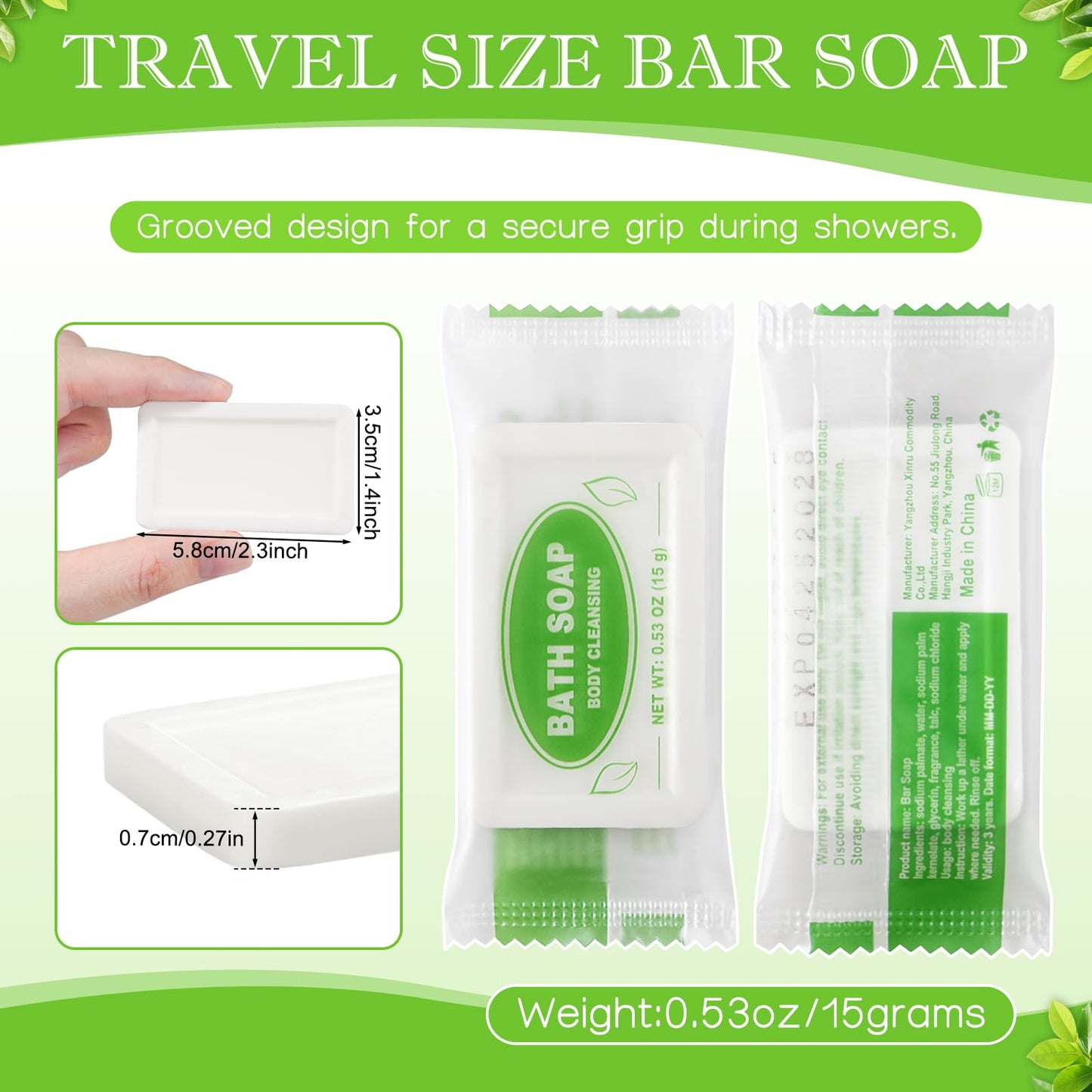 HOIQIRY Mini Travel Size Bar Soap Bulk - Pack of 200,Individually Wrapped 0.53 oz/15 grams Small Disposable Hotel Soap Bars for Vacation,Camping,Guest,Homeless,Charity,Church