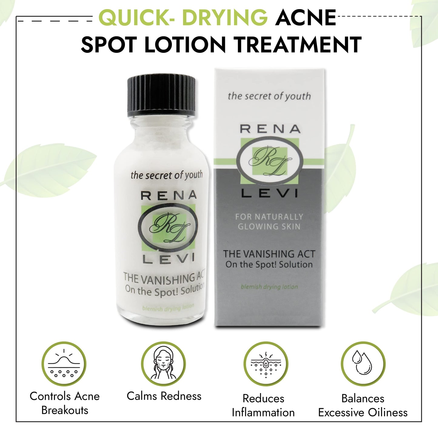 Rena Levi Acne Spot Pimple Drying Lotion - For Face and Body Use, Dries Out Blemishes and Pores - 1oz
