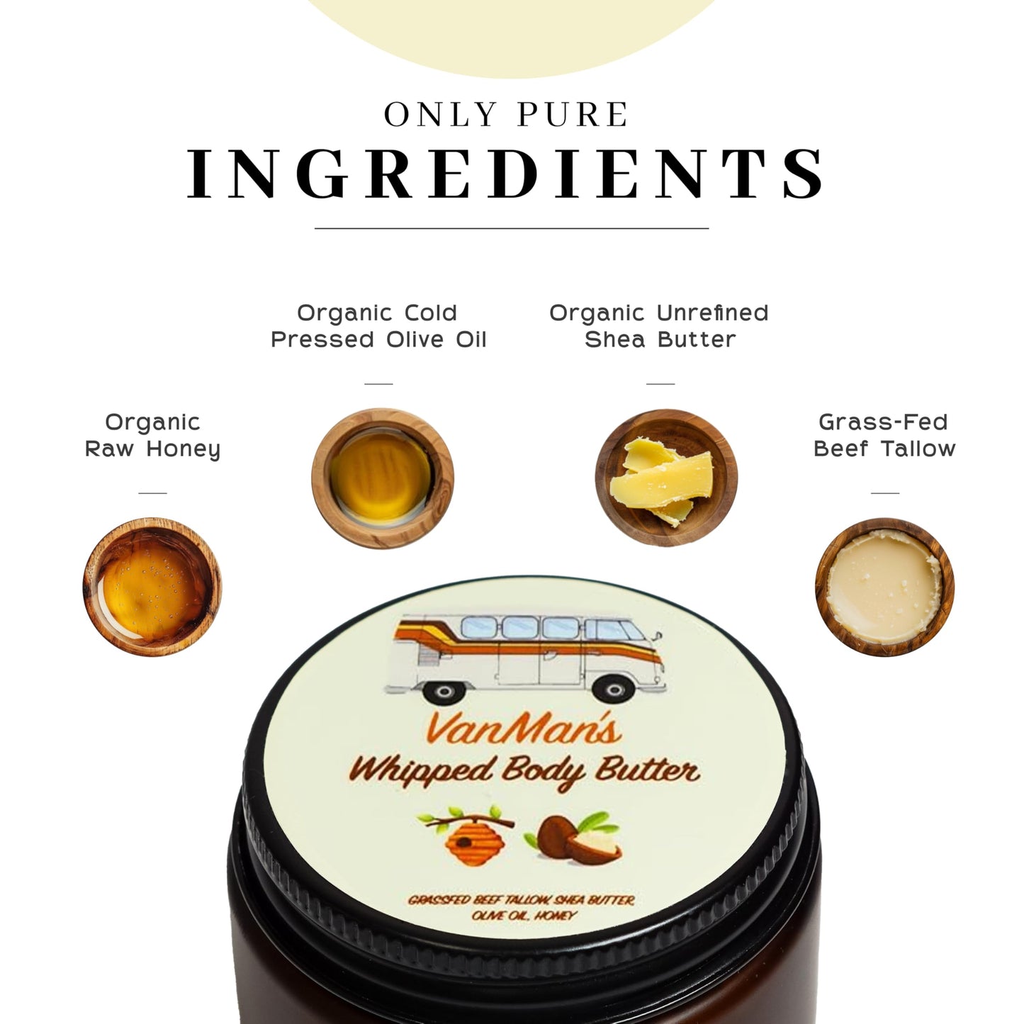 Vanman's - Whipped Tallow - Body Butter with No Essential Oils - Body Moisturizer with Grass-Fed/Finished Beef Tallow for Skin - Organic Shea Butter, Cold Pressed Olive Oil and Raw Honey - 2.9 oz
