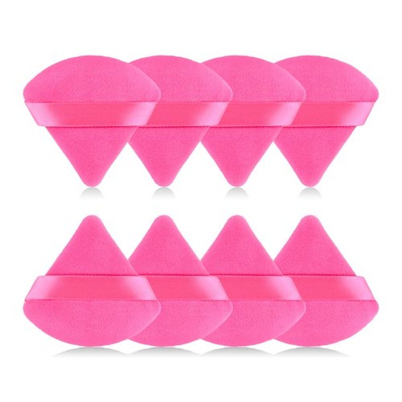 RAREIUS 8pcs Triangular Powder Puff Face Soft Velvet Makeup Puff for Loose Powder Body Powder Makeup Sponge for Contouring Wet Dry Foundation Blender Sponge Beauty Makeup Tool.(Rose Red)